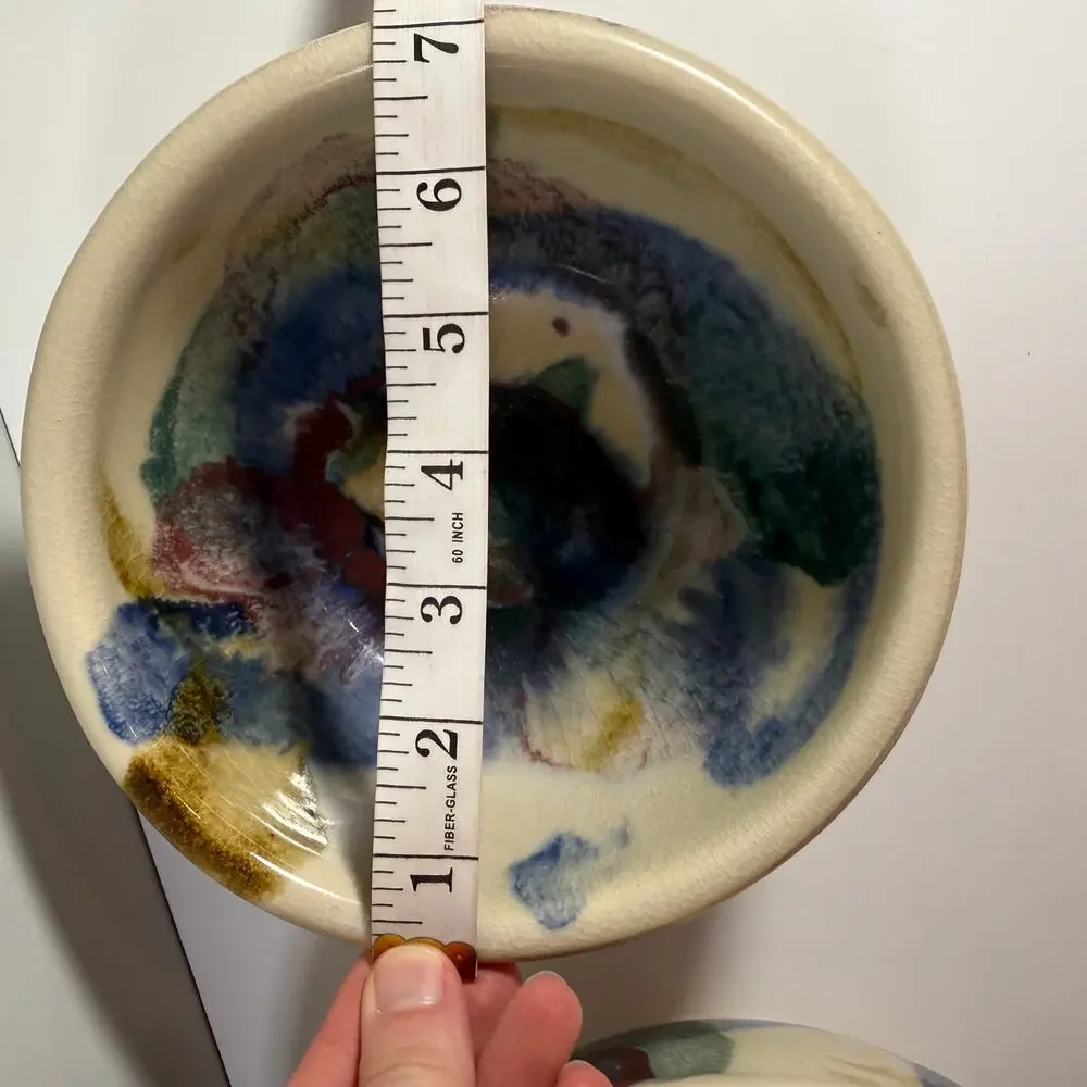 D.K. Clay Pottery of the Carolinas Artisan Studio Painted Pottery Bowls Set of 2